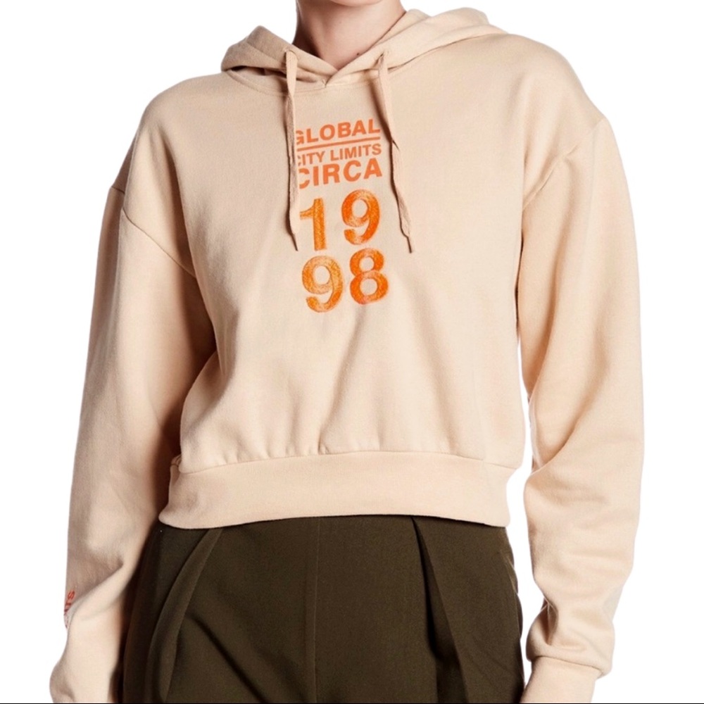 Topshop Crop Hoodie Sweatshirt Nude/Neon Orange